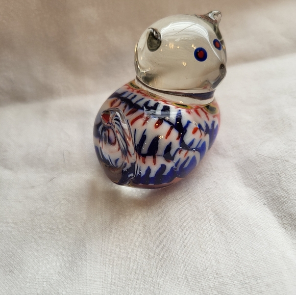 MURANO Clear With Blue And Red Colorful Glass Cat Figurine Aprox. 1.5 X 1.75 In - Picture 4 of 11